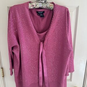KAREN KANE SPARKLY SWEATER SET WITH SATIN RIBBON AND CROCHETED TRIM/NWOT-1X